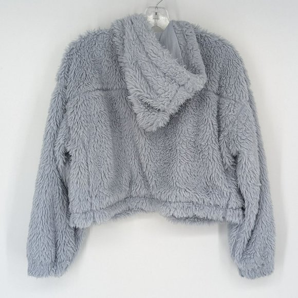 BDG Urban Outfitters Hoodie M Blue Sherpa Cropped Teddy Jacket Full Zip Cozy - Picture 10 of 12